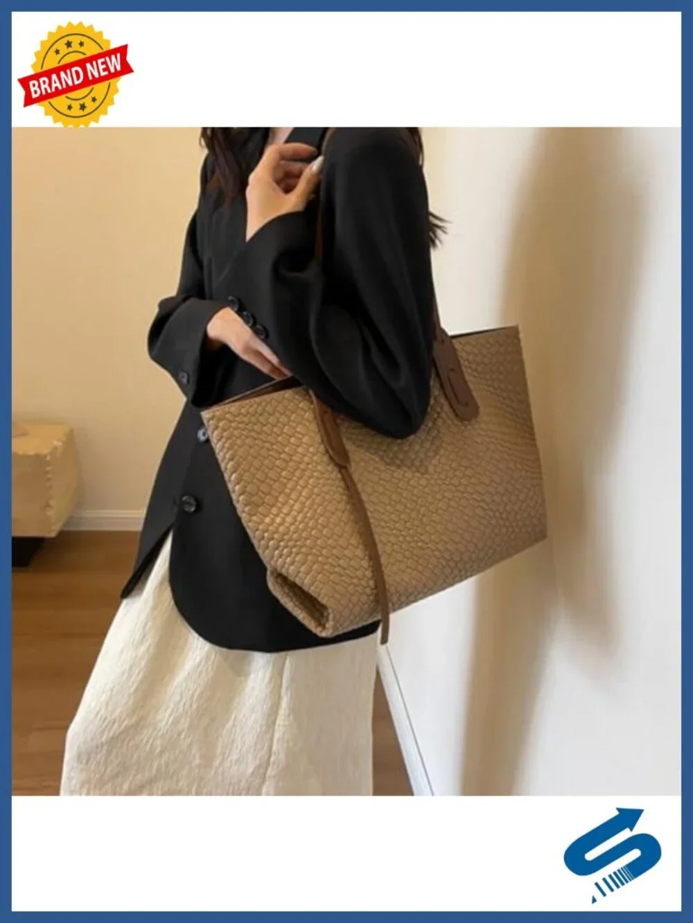 Large Leather Woven Tote Handbag Top Handle Satchel Shoulder Bag Work